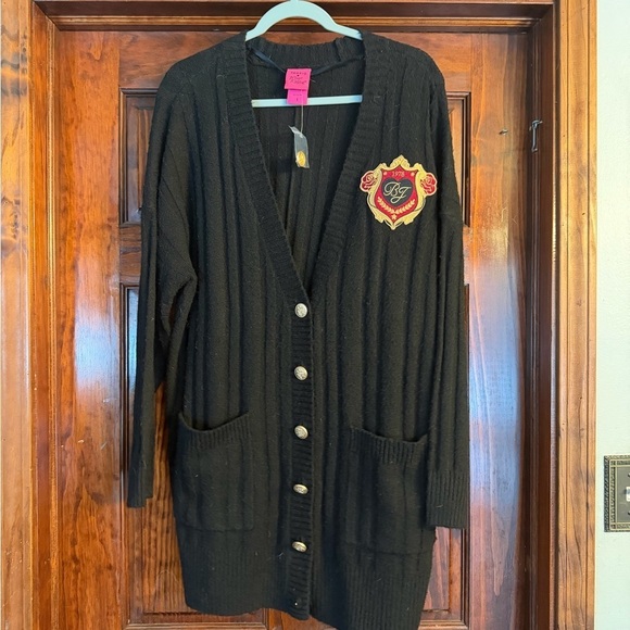 torrid Sweaters - Torrid Black Cardigan with Red Embroidered Crest